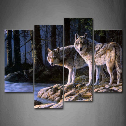 Wolf Leinwandbilder Wald Fluss Tier Deko Wohnzimmer Moderne