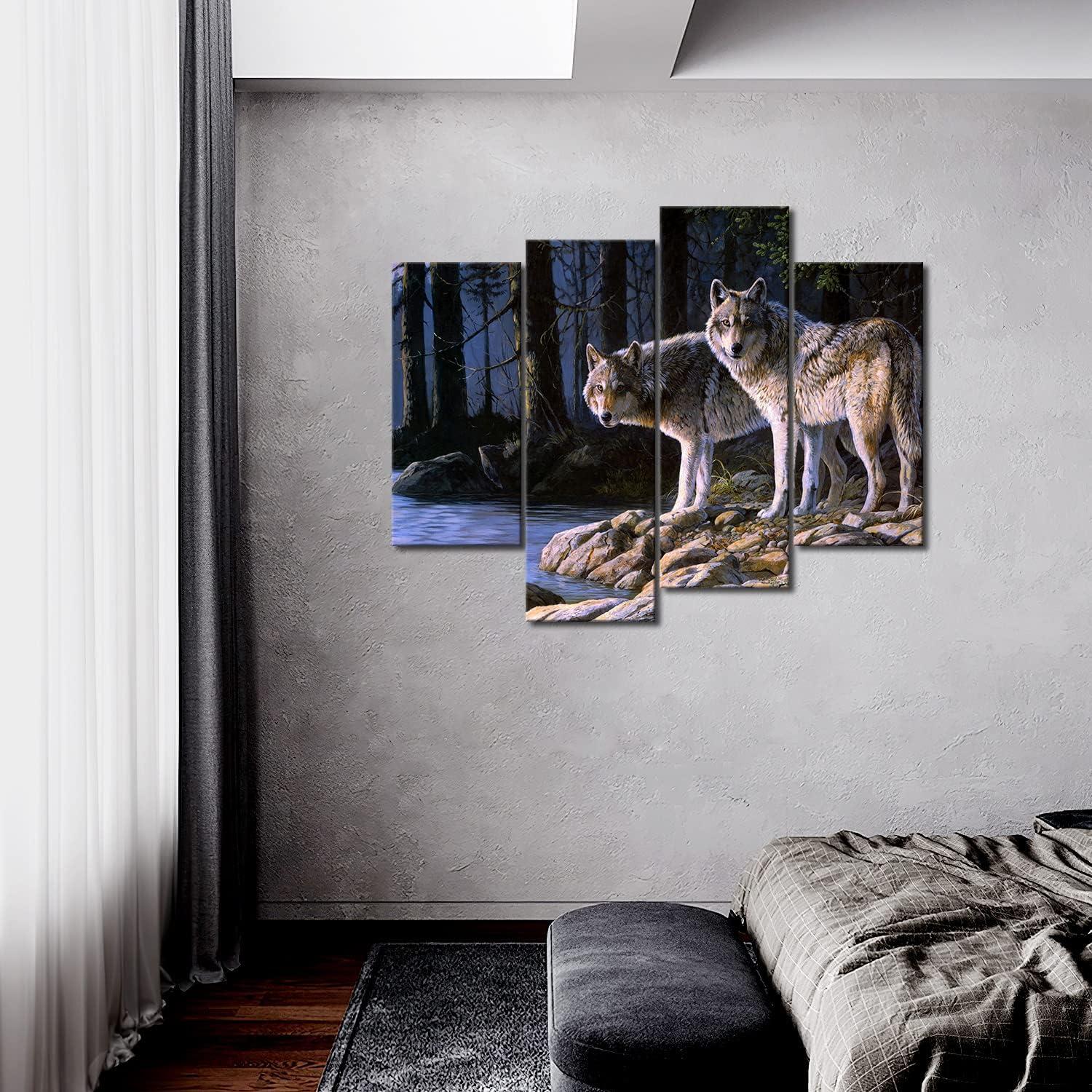 Wolf Leinwandbilder Wald Fluss Tier Deko Wohnzimmer Moderne