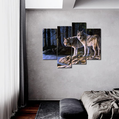 Wolf Leinwandbilder Wald Fluss Tier Deko Wohnzimmer Moderne