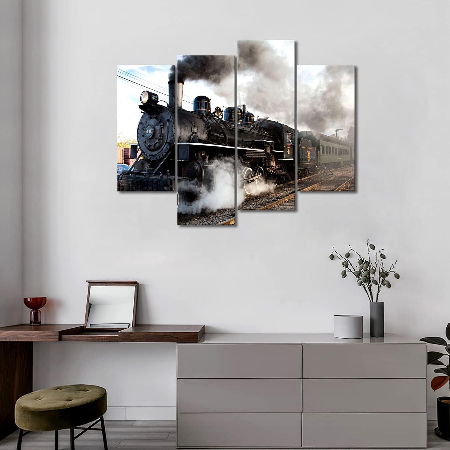 Moderne Zug Leinwand Poster Set 4tlg. Wandbilder Dampfzug auf Gleisen