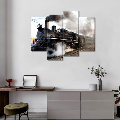 Moderne Zug Leinwand Poster Set 4tlg. Wandbilder Dampfzug auf Gleisen