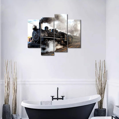 First Wall Art Zug Leinwand Bilder Dampfzug Grauem Rauch Gleisen Wandbild 4 Panel Auto Deko