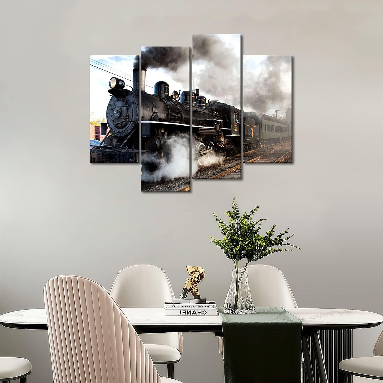 Zug Leinwand Bilder Dampfzug Grauem Rauch Wandbild 4 Panel Auto