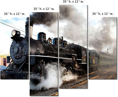 Leinwandbild Zug Dampfzug Grauer Rauch Gleise Wanddeko 4er Set 12x26 12x35