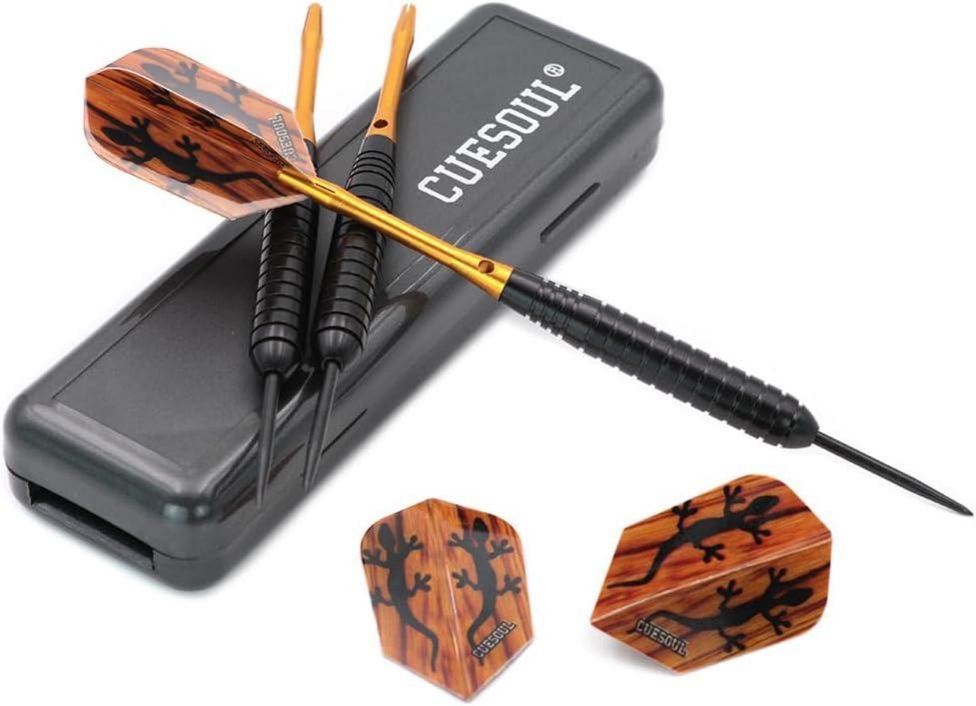 CUESOUL 23g Steel Dartpfeile Schwarze Beschichtung Messing Fässer STBS051 - 6 Flights, 6 Shafts, Darts Fall