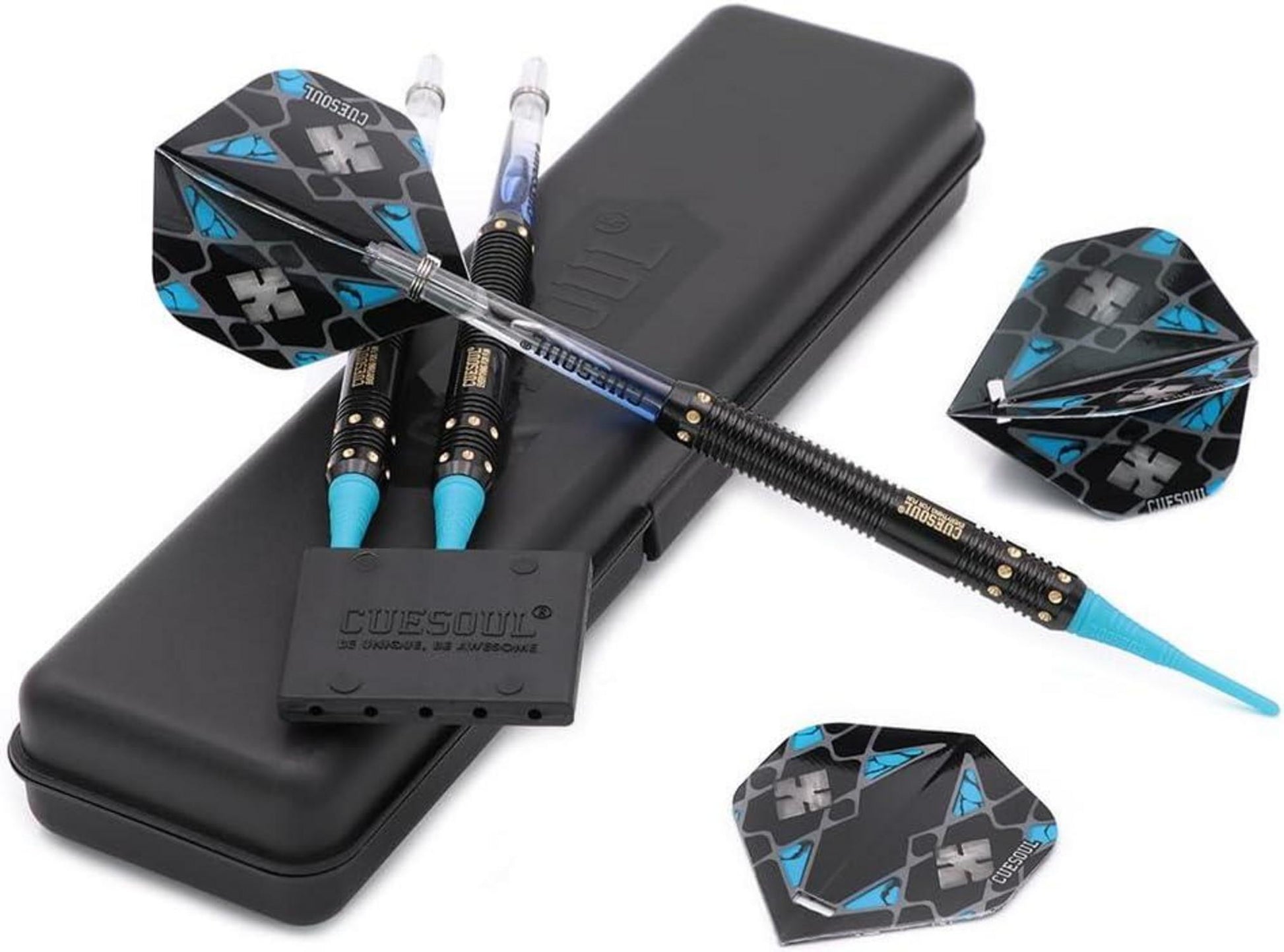 CUESOUL 16g Soft Tip Darts Barrel Set STBS074 Slim Case & Zubehör