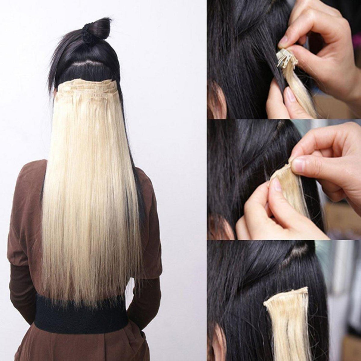 Clip In Haarverlängerung Glatt, Natürliches Schwarz, 66cm