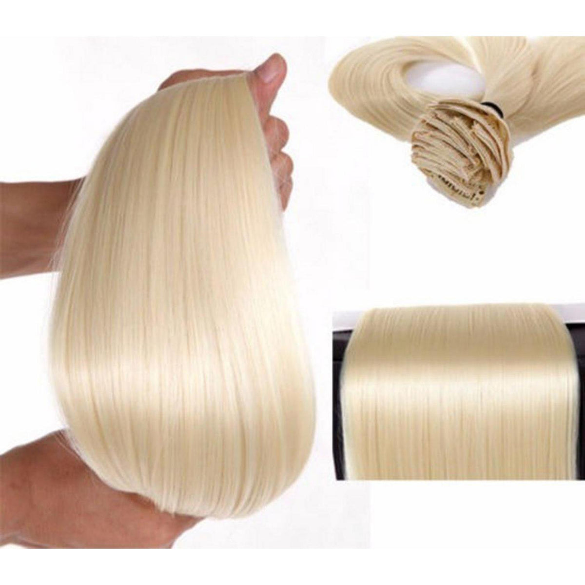 Clip In Haarverlängerung Glatt, Gebleichtes Blond, 58cm