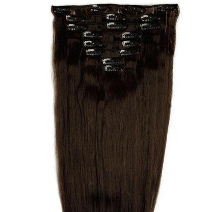 Haarverlängerung Clip-In glatt, dunkelbraun, 58cm