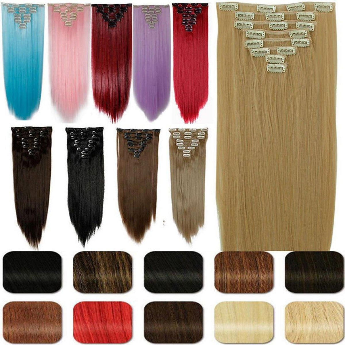 Clip In Haarverlängerung Glatt, Aschblond Mix, 58cm
