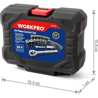 WORKPRO 24-tlg. Steckschlüsselsatz Umschaltknarre Steckschlüssel Werkzeugkasten