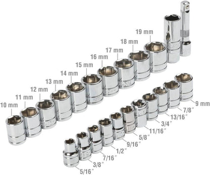 24-teiliger WORKPRO Steckschlüsselsatz mit Umschaltknarre für metrisch