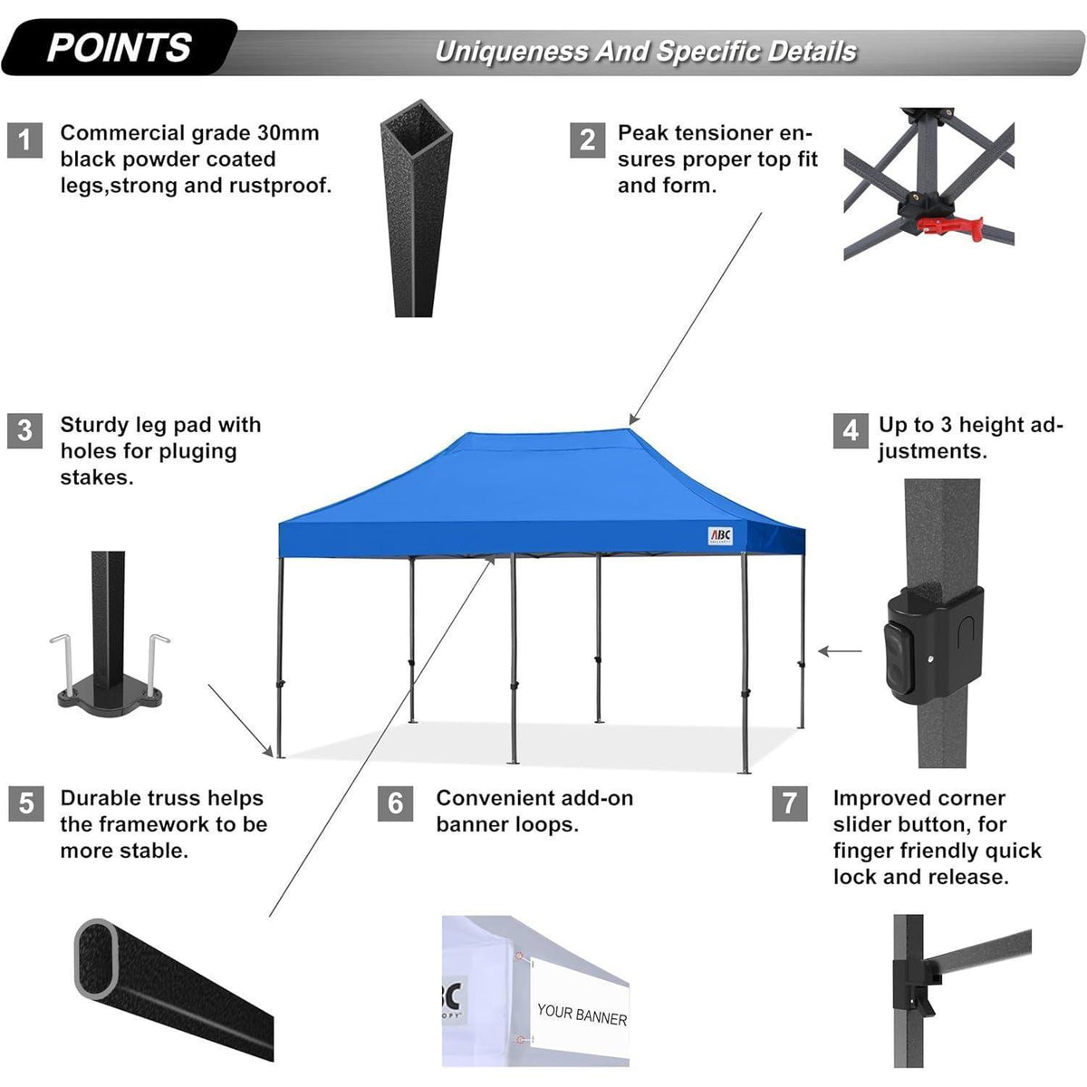 Pop-up Pavillon 3x6m Königsblau wasserdicht UV-Schutz