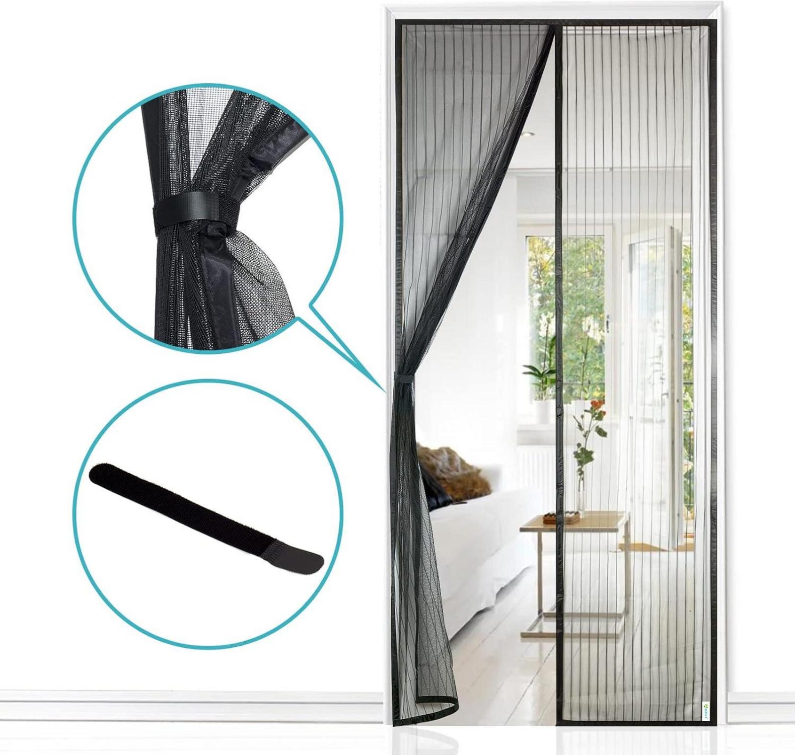 Fliegengitter Tür Magnet Insektenschutz 90x210cm Schwarz