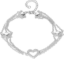 Silber Fußkettchen mit Herzanhänger und Zirkonia - Set