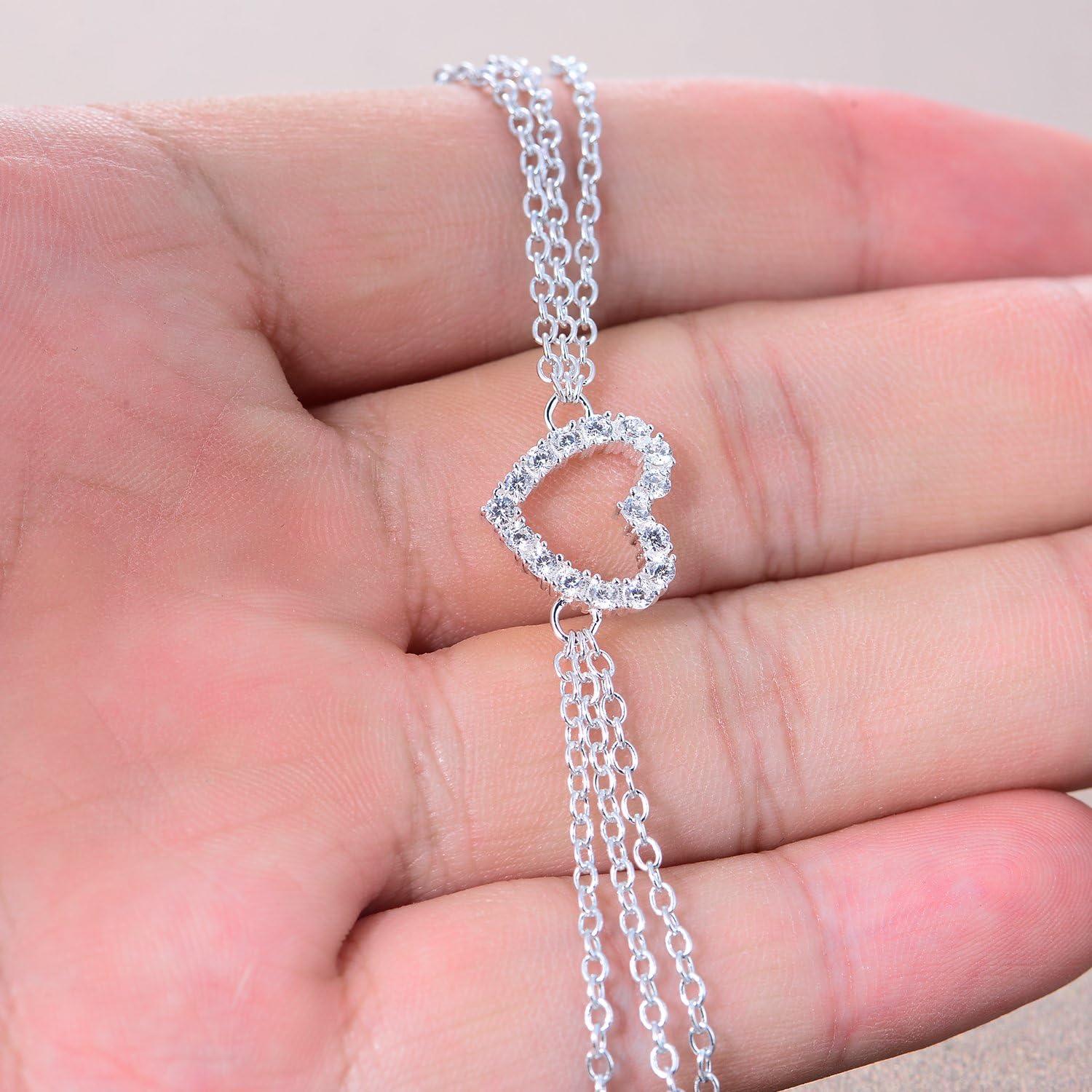Silber Fußkette Herz Anhänger Zirkonia Damen Mehrreihig 925