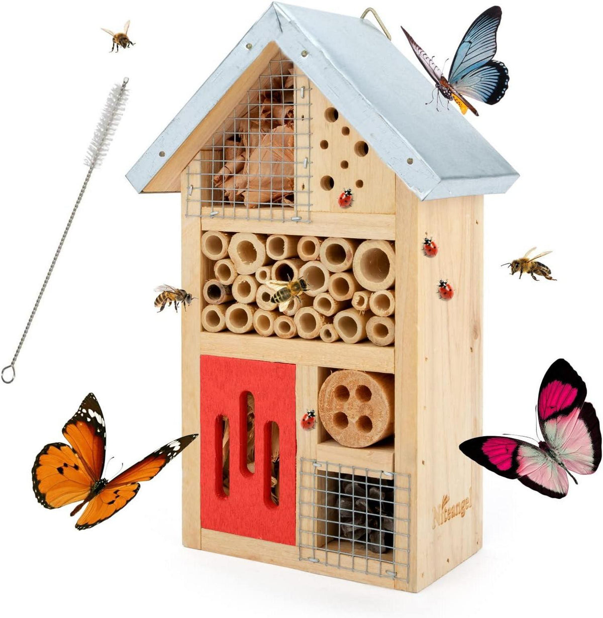 Insektenhotel Naturholz für Garten Marienkäfer Florfliegen