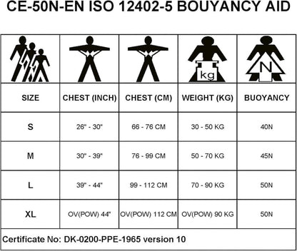 Leader International Schwimmweste Feststoffweste Gelb Erwachsene 50N S 30-50kg