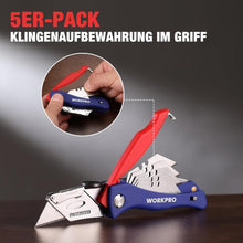 Faltbares Teppichmesser mit 5 Ersatzklingen & Gürtelclip