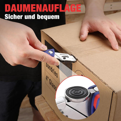 Faltbares Teppichmesser mit 5 Ersatzklingen & Gürtelclip