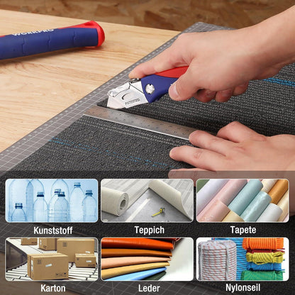 Faltbares Teppichmesser mit 5 Ersatzklingen & Gürtelclip