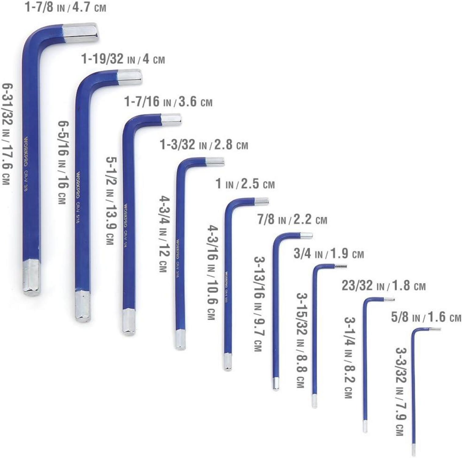 18tlg. WORKPRO Innensechskantschlüssel Set Zoll & Metrisch 1,5-10 Langarm