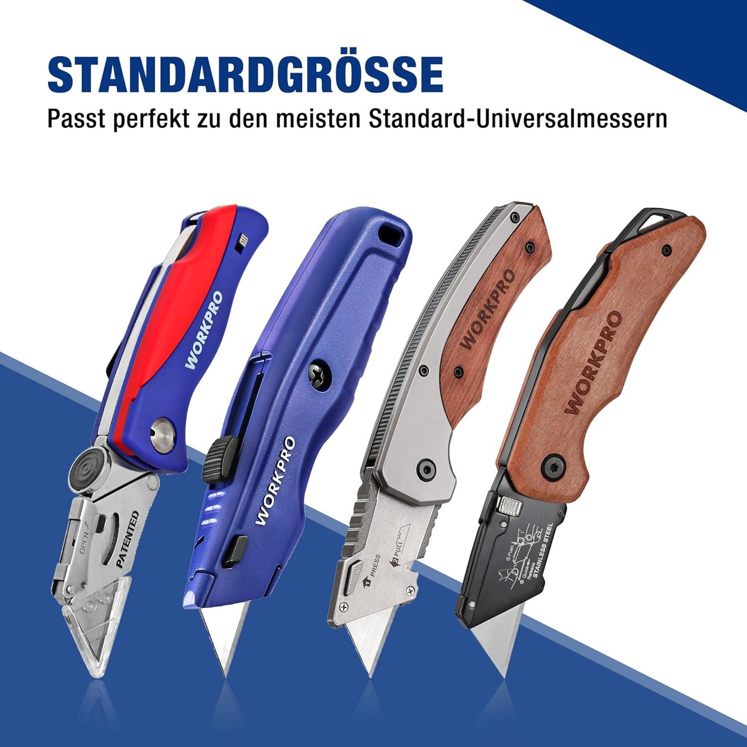 100-tlg. WORKPRO Trapezklingen Set 0,6MM SK5 Edelstahl Spender für Klappmesser