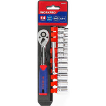 WORKPRO Steckschlüsselsatz 14tlg 4-13mm Cr-V Halter Verlängerung Umschaltknarre