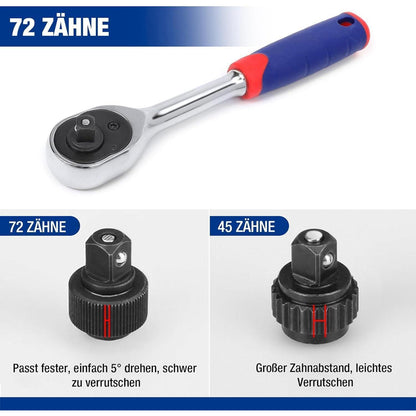 WORKPRO Steckschlüsselsatz 14tlg 4-13mm Cr-V Halter Verlängerung Umschaltknarre
