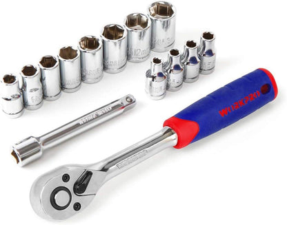 WORKPRO Steckschlüsselsatz 14-teilig 4-13mm Cr-V Halter Verlängerung Umschaltknarre 72 Zähne