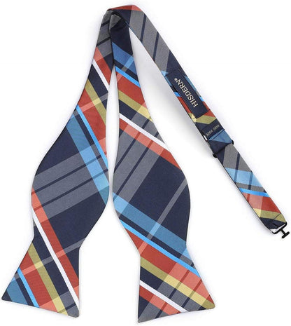 Herren Check Fliege Taschentuch Set 100% Seide Jacquard kariert