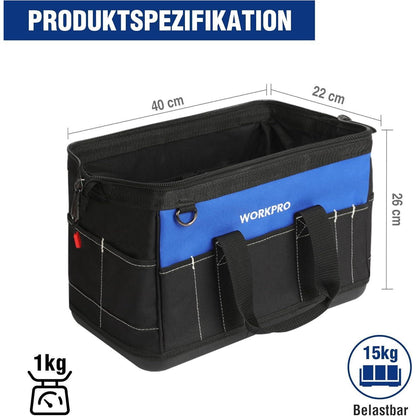 WORKPRO Werkzeugtasche Elektriker 40CM Wasserdicht 600D Polyester Schwarz Blau