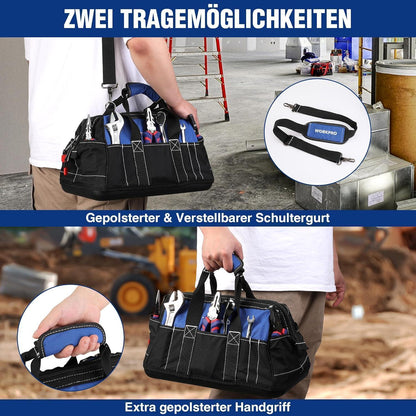 WORKPRO Werkzeugtasche Elektriker 40CM Wasserdicht 600D Polyester Schwarz Blau