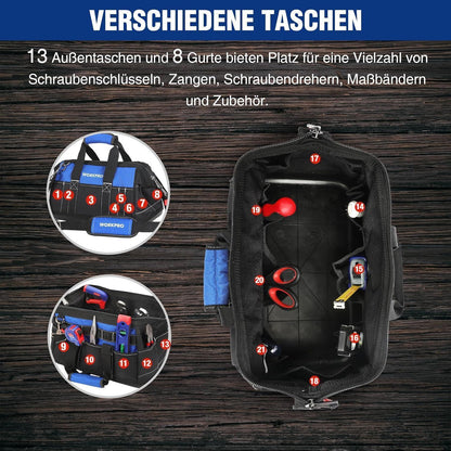 WORKPRO Werkzeugtasche Elektriker 40CM Wasserdicht 600D Polyester Schwarz Blau