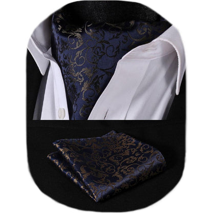 Herren Krawattenschal & Einstecktuch Set Marineblau/Braun Paisley