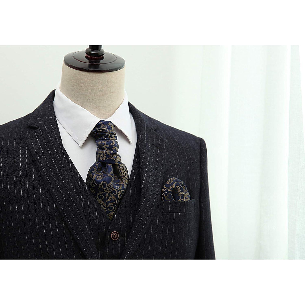 Herren Krawattenschal & Einstecktuch Set Marineblau/Braun Paisley
