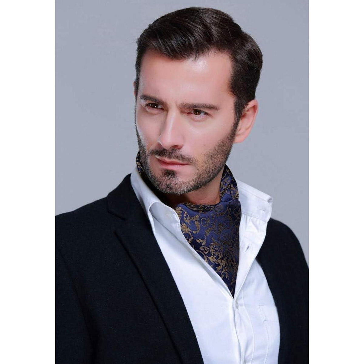 Herren Krawattenschal & Einstecktuch Set Marineblau/Braun Paisley