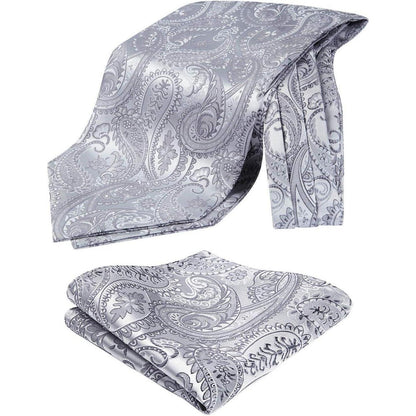 Herren Ascot Krawattenschal Set Paisley Grau Silber