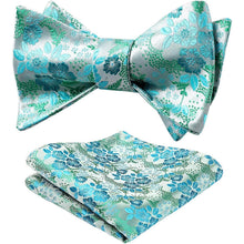 Herren Floral Jacquard Fliege Einstecktuch Set Blau Hochzeit