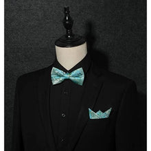 Herren Floral Jacquard Fliege Einstecktuch Set Blau Hochzeit