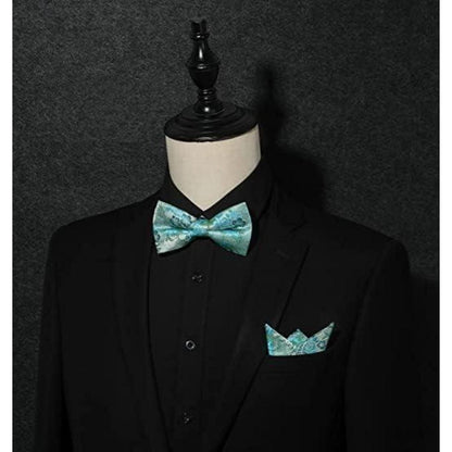 Herren Floral Jacquard Fliege Einstecktuch Set Blau Hochzeit