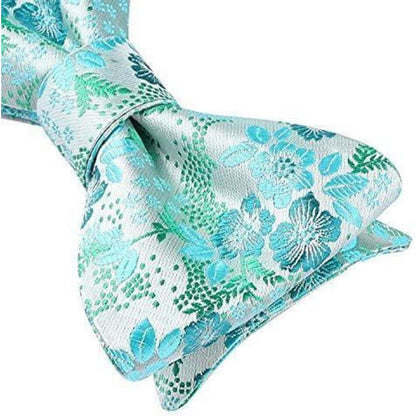 Herren Floral Jacquard Fliege Einstecktuch Set Blau Hochzeit