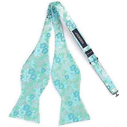 Herren Floral Jacquard Fliege Einstecktuch Set Blau Hochzeit