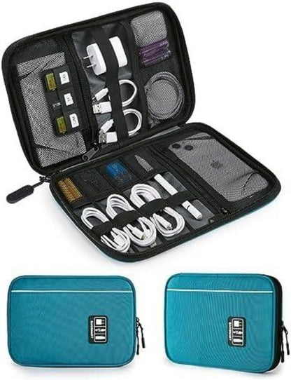Elektronik Tasche Organizer Powerbank USB SD Karten Blau