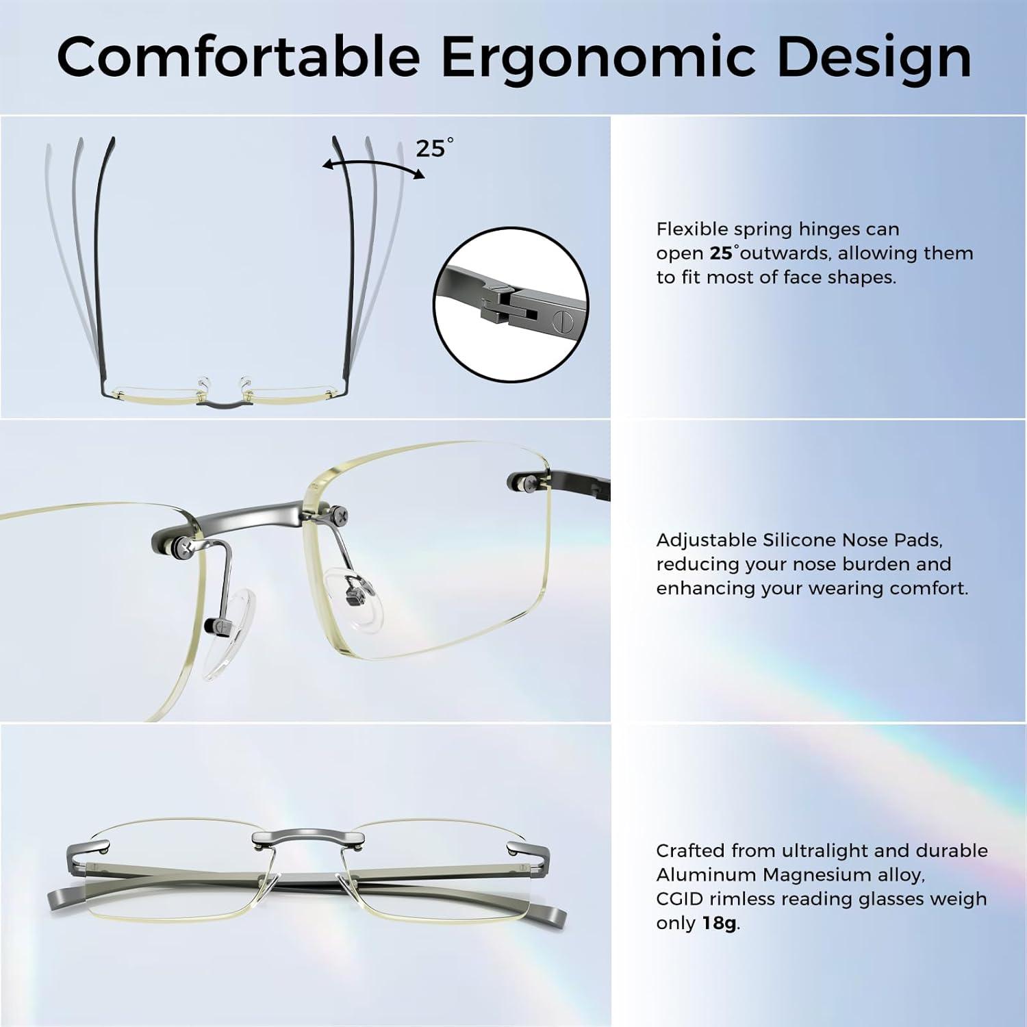 CGID Lesebrille rahmenlos Aluminium-Magnesium Dioptrien +1.25