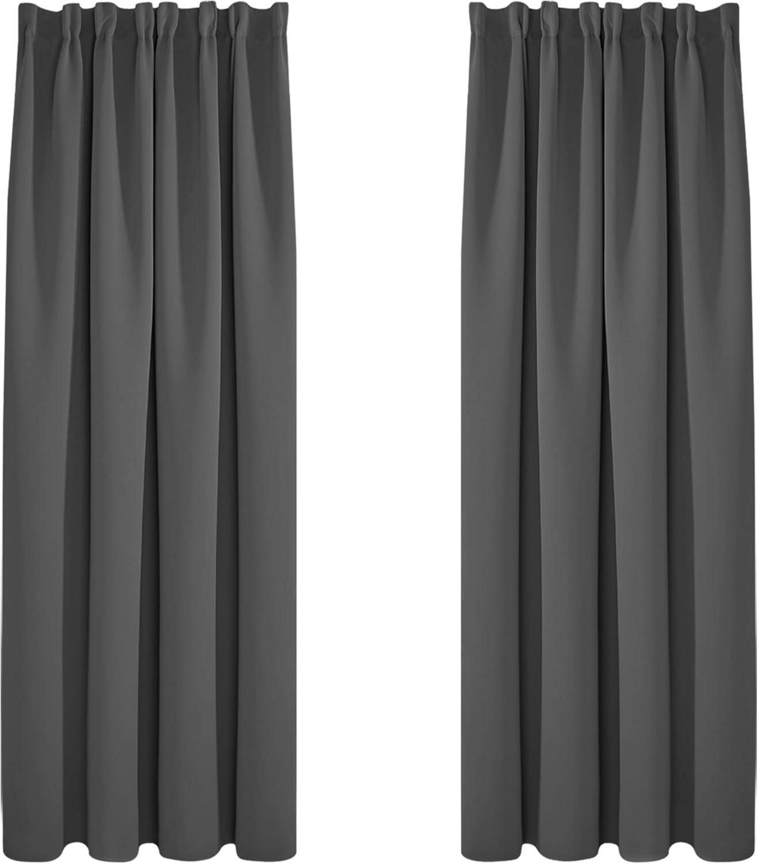 Blickdichte Kräuselband Gardinen 175x140 cm 2er Set Dunkelgrau