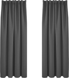 Blickdichte Kräuselband Gardinen 175x140 cm 2er Set Dunkelgrau