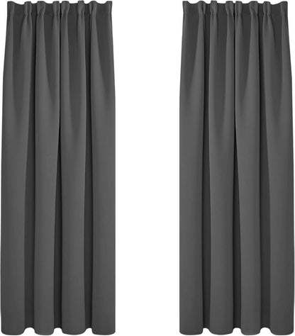Blickdichte Kräuselband Gardinen 175x140 cm 2er Set Dunkelgrau
