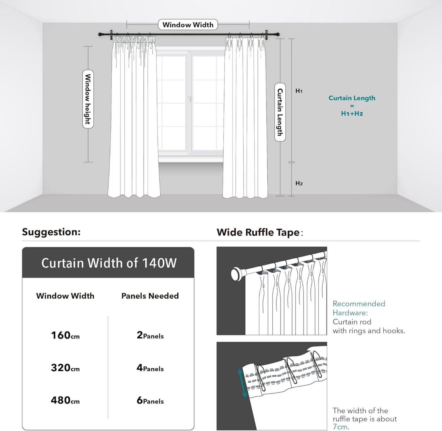 Blickdichte Kräuselband-Vorhänge, Kälteschutz, Verdunkelung, 175x140