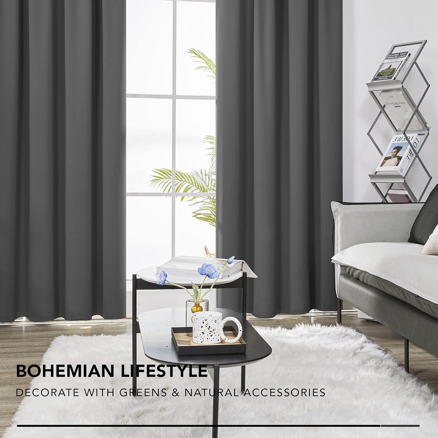 Deconovo Blickdicht Gardinen 175x140cm Dunkelgrau 2er Set - Verdunkelung